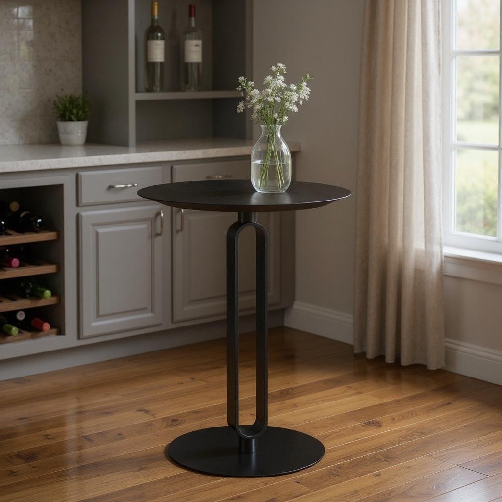 Homeroots 24 Black Wood And Steel Rounded Bar Table 24.00 In. X 35.40 In. X 24.00 In.