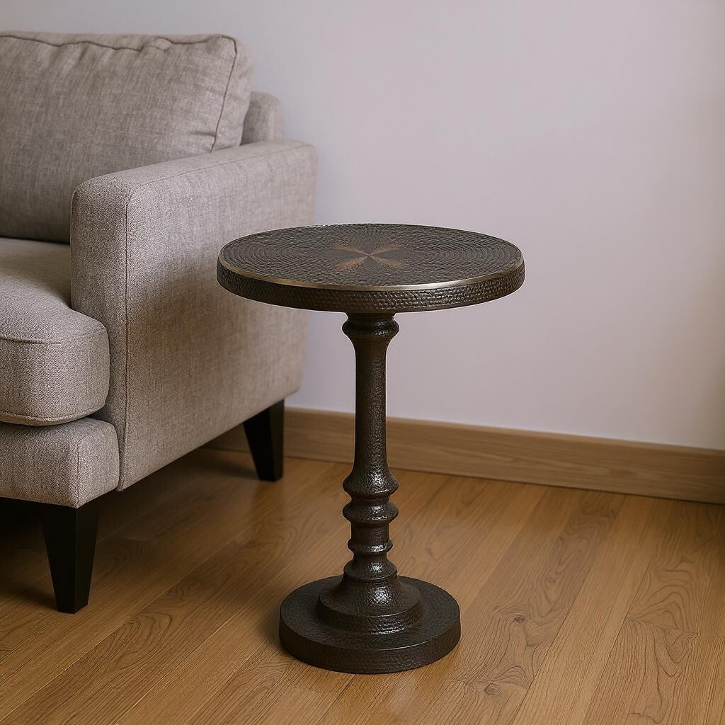 Homeroots 24 Bronze Metal Round Pedestal End Table 15.75 In. X 23.50 In. X 15.75 In.