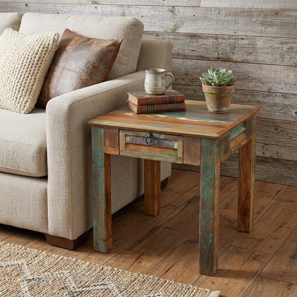 Homeroots 24 Brown Solid Wood Square End Table With Drawer 24.00 In. X 24.00 In. X 24.00 In.