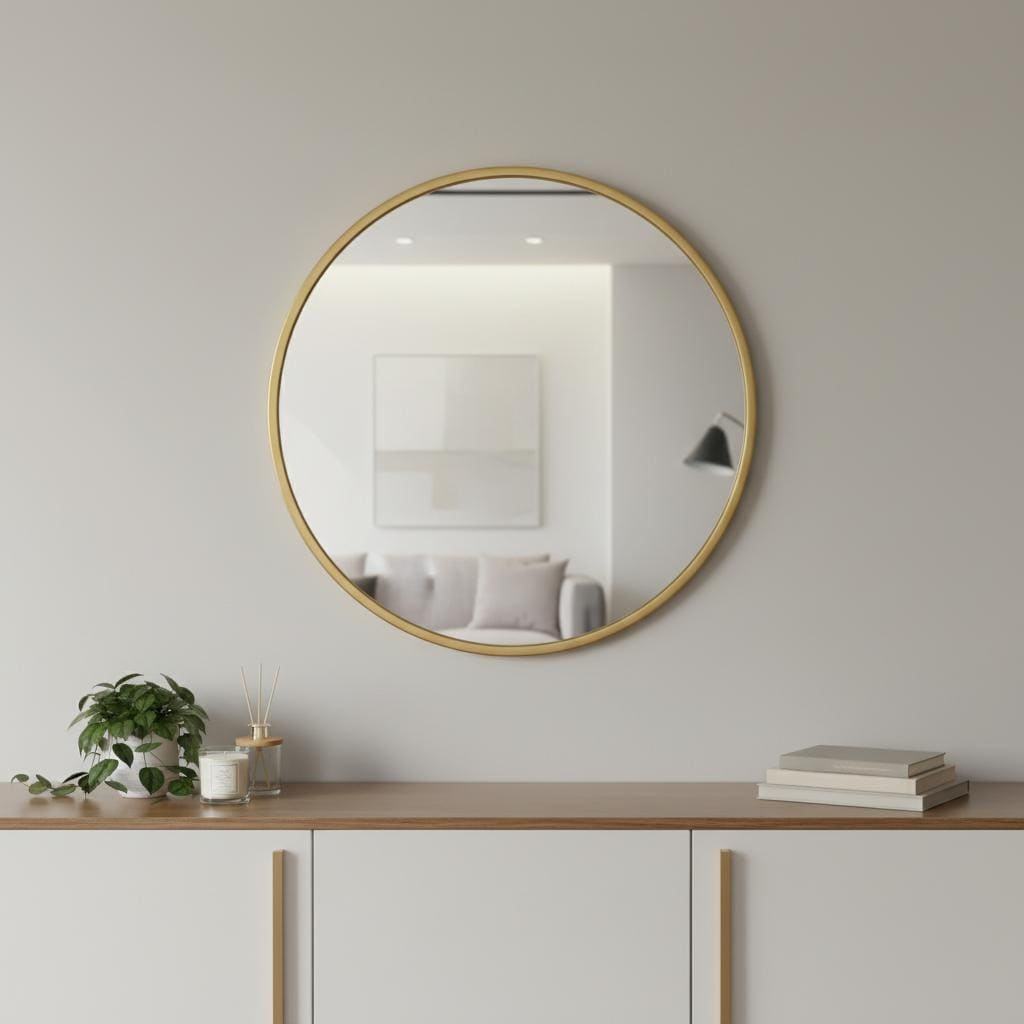 Homeroots 24 Gold Aluminum Round Framed Accent Mirror 23.90 In. X 23.90 In. X 0.70 In.