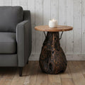 Homeroots 24 Natural And Smoky Black Distressed Reclaimed Wood Round Pedestal End Table 19.70 In. X 23.60 In. X 19.70 In.