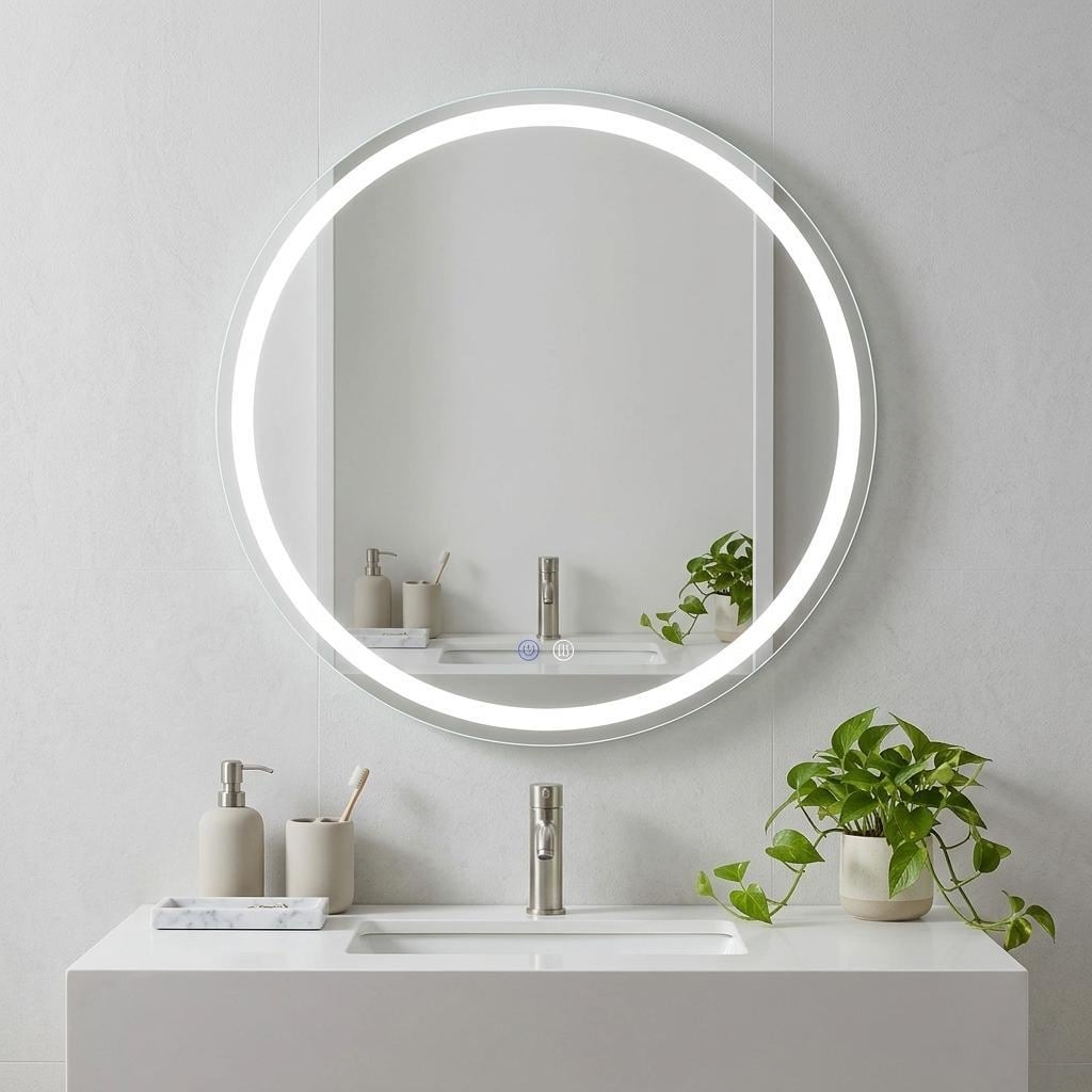Homeroots 24 Round Lighted Frameless Anti Fog Bathroom Vanity Mirror 23.62 In. X 23.62 In. X 1.57 In.
