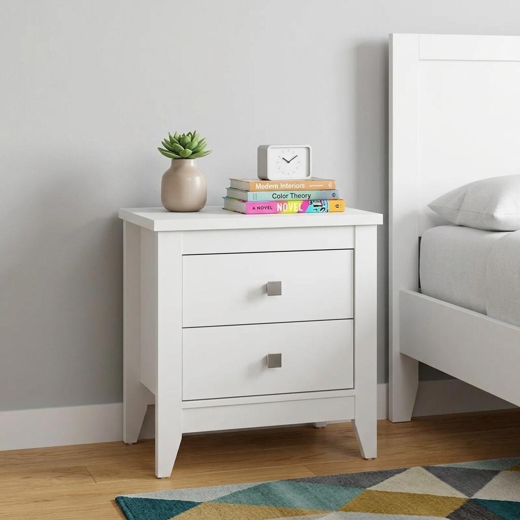 Homeroots 24 White Two Drawer Faux Wood Nightstand