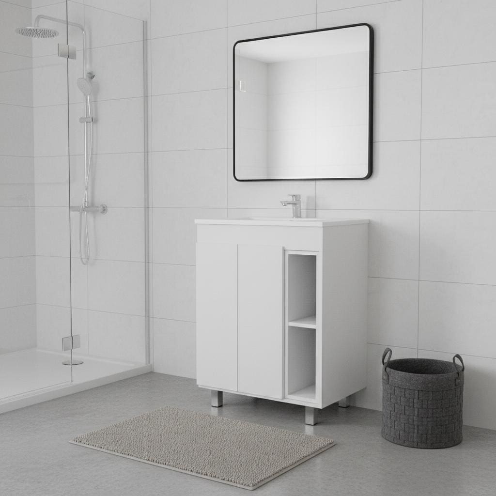 Homeroots 24 White Wood Freestanding Double Door Bathroom Vanity With Sink 24.00 In. X 34.00 In. X 17.90 In.