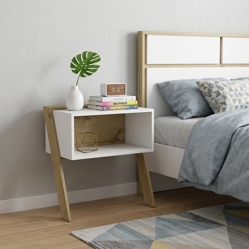 Homeroots 24 White And Oak Faux Wood Nightstand