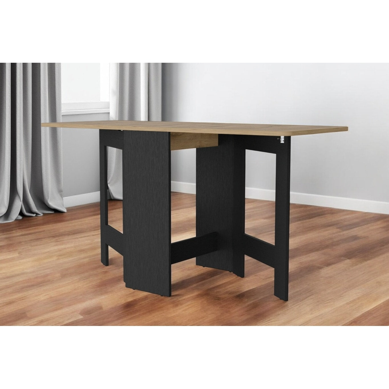 Homeroots 24 Wood Brown And Black Drop Leaf Trestle Base Dining Table 23.62 In. X 30.94 In. X 12.32 In.