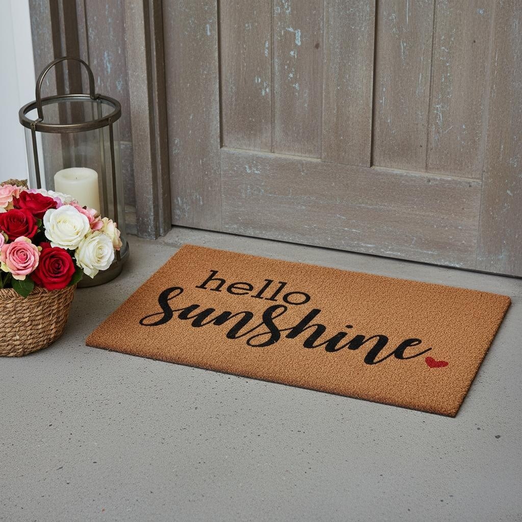 Homeroots 24 X 36 Brown And Black Hello Sunshine Outdoor Coir Door Mat 24.00 X 36.00