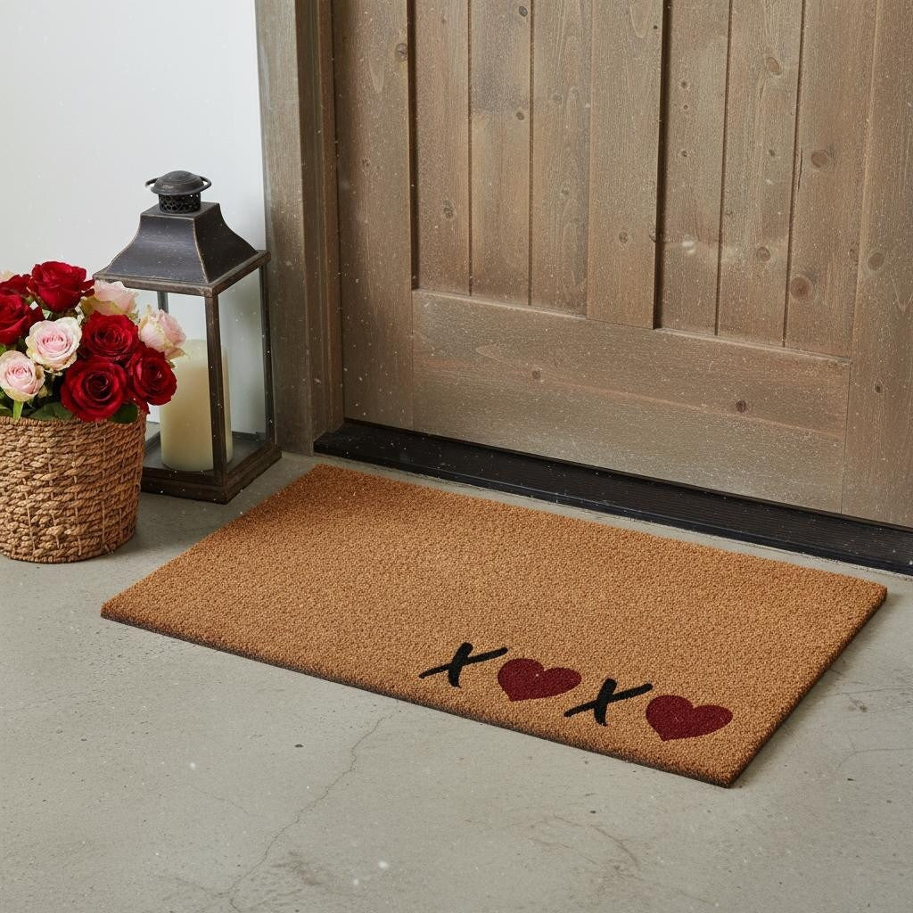 Homeroots 24 X 36 Brown Black And Red Valentines Day Xoxo Outdoor Coir Door Mat 24.00 X 36.00