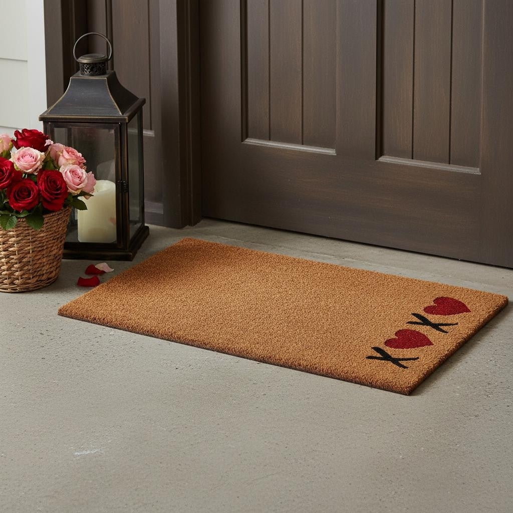 Homeroots 24 X 36 Brown Red And Black Xoxo Outdoor Coir Door Mat 24.00 X 36.00