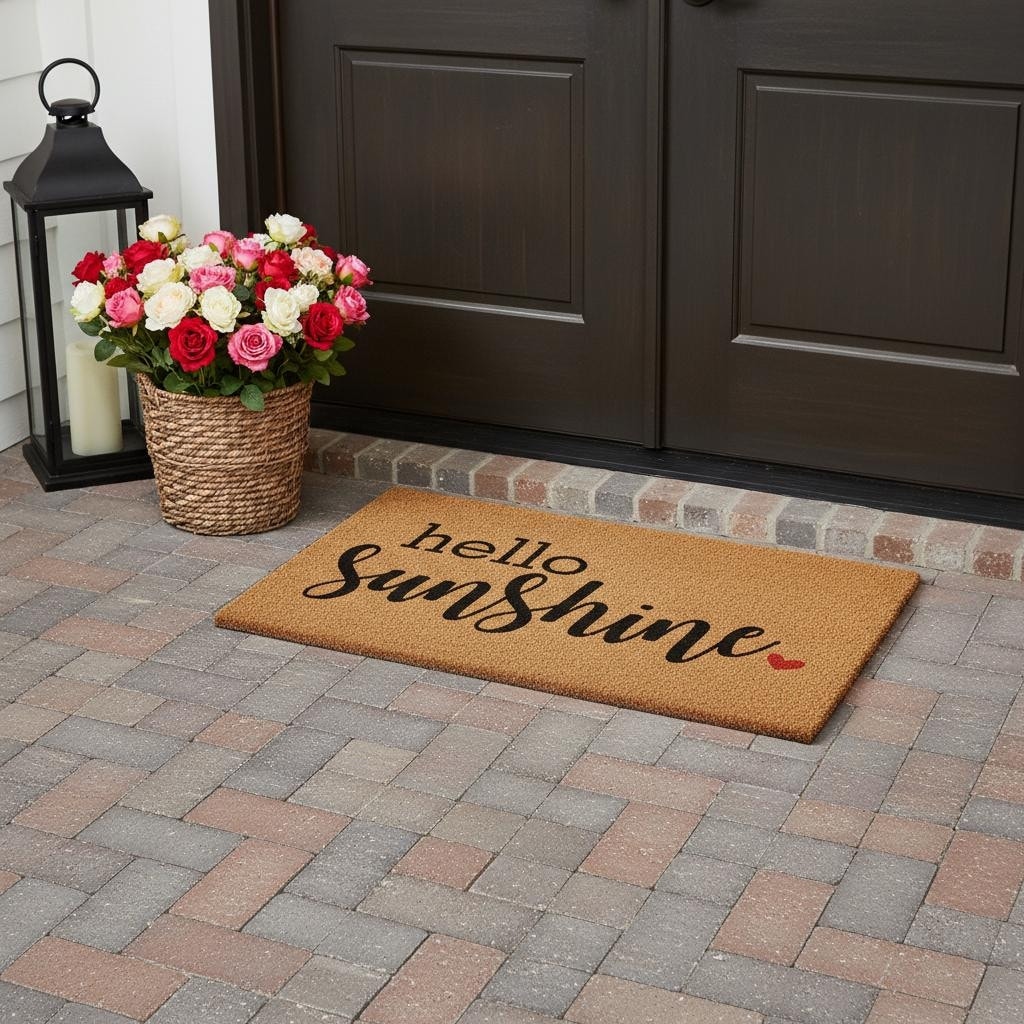Homeroots 24 X 48 Brown And Black Hello Sunshine Outdoor Coir Door Mat 24.00 X 48.00