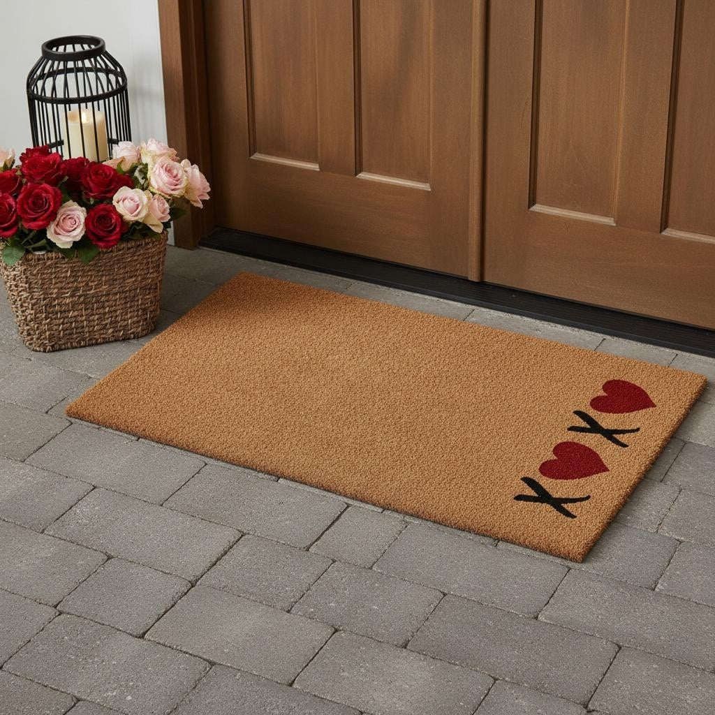 Homeroots 24 X 48 Brown Red And Black Xoxo Outdoor Coir Door Mat 24.00 X 48.00