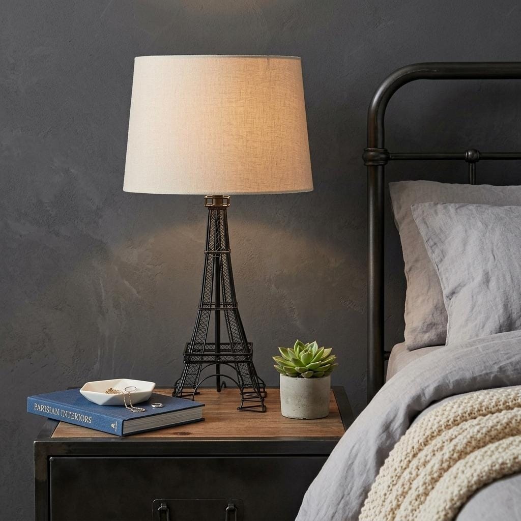 Homeroots 25 Black Acrylic Paris Desk Table Lamp With White Drum Shade 15.00 In. X 25.00 In. X 15.00 In.