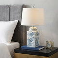 Homeroots 25 Blue And White Table Lamp With Drum Shade 15.00 In. X 24.50 In. X 15.00 In.