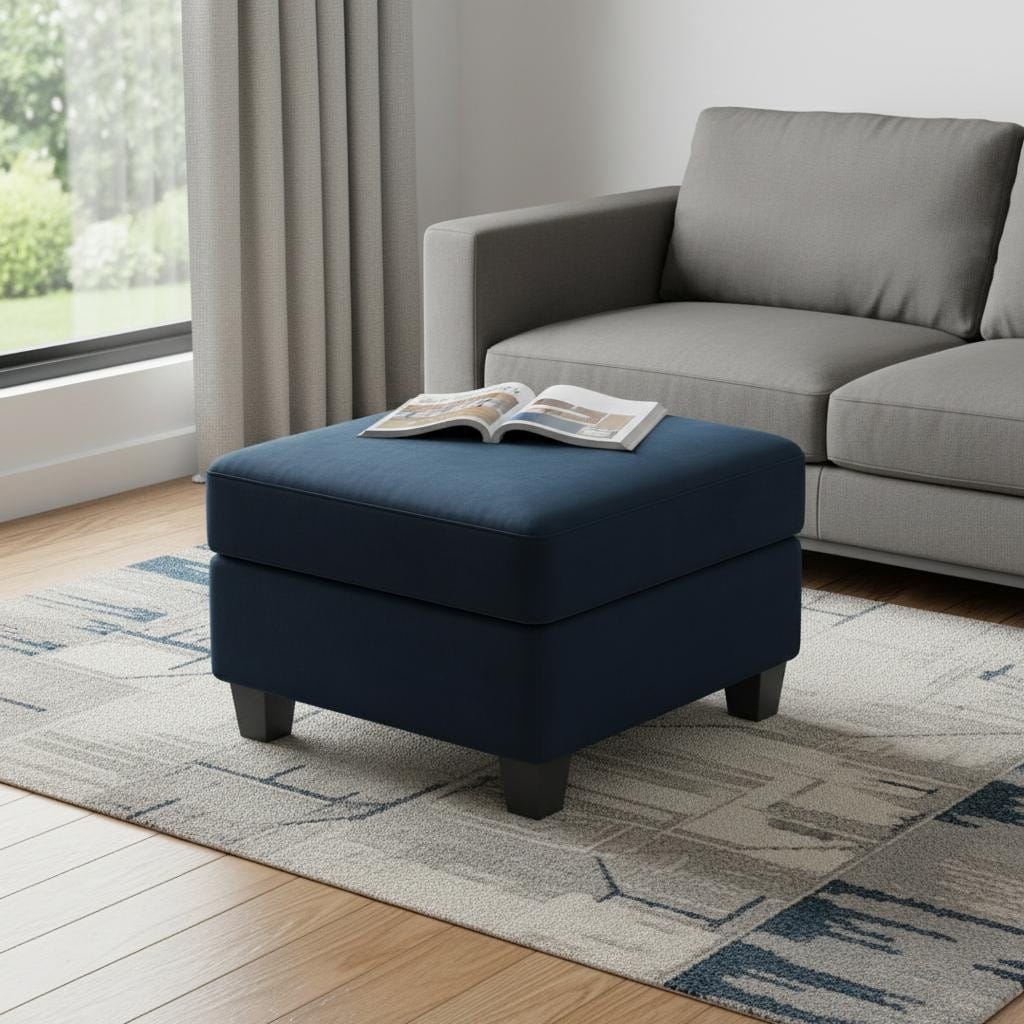Homeroots 25 Blue And Black Velvet Storage Ottoman