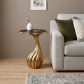 Homeroots 25 Gold And Black Aluminum And Granite Round Abstract End Table 16.50 In. X 24.50 In. X 16.50 In.