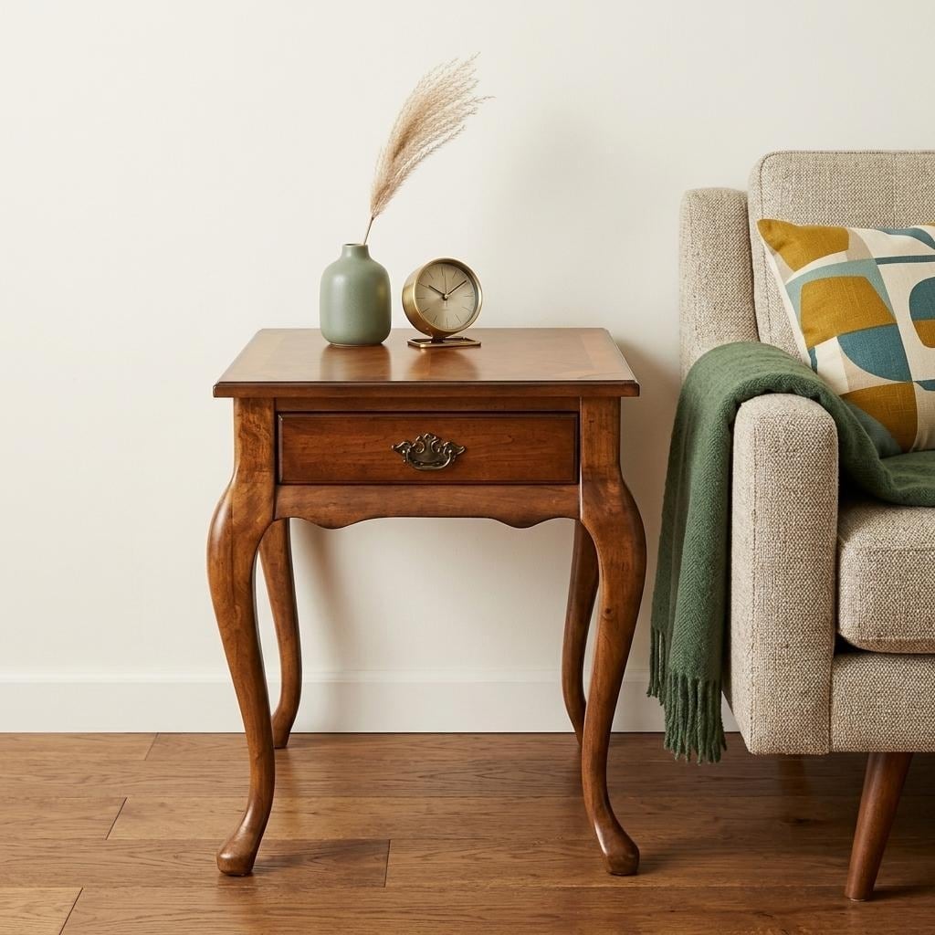 Homeroots 25 Medium Brown Solid And Manufactured Wood End Table With Drawer 21.00 In. X 24.50 In. X 26.50 In.