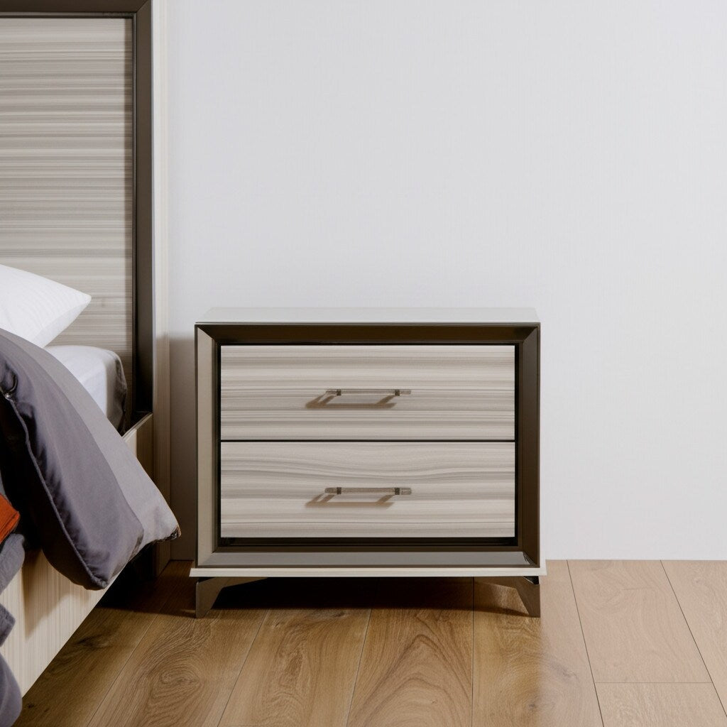 Homeroots 25 Silver And White Wood Lighted Two Drawer Nightstand