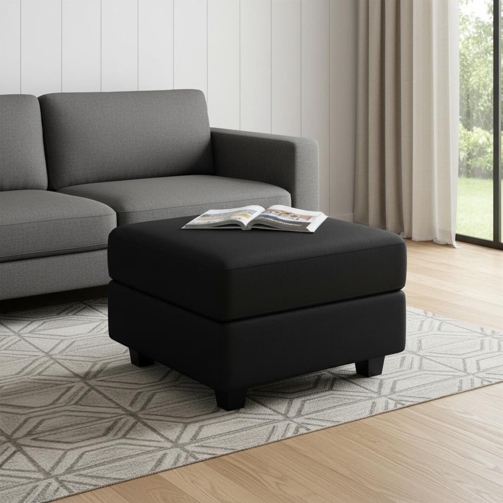 Homeroots 26 Black Faux Leather Storage Ottoman