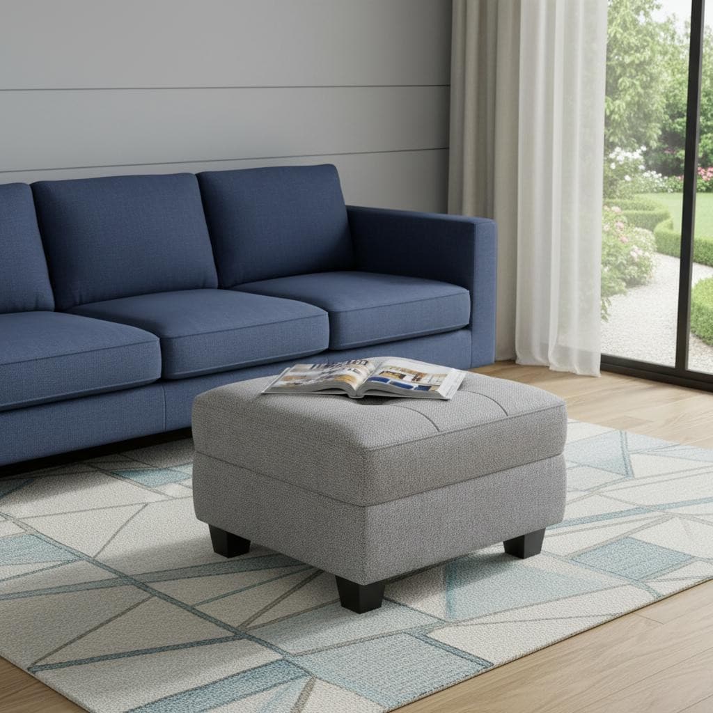 Homeroots 26 Light Gray And Black Linen Tufted Storage Ottoman