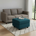 Homeroots 26 Teal Blue And Black Solid Wood And Microfiber Storage Ottoman