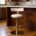Homeroots 26 White And Gold Linen And Steel Counter Height Swivel Bar Chair