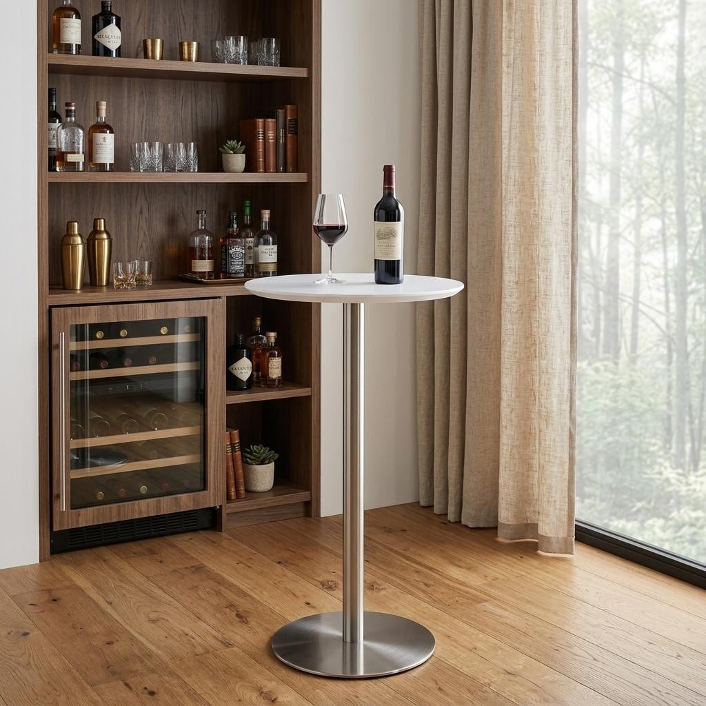 Homeroots 26 White And Silver Rounded Steel Bar Table 25.60 In. X 41.30 In. X 25.60 In.