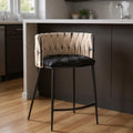 Homeroots 27 Black And White Velvet Boucle And Metal Low Back Counter Height Bar Chair
