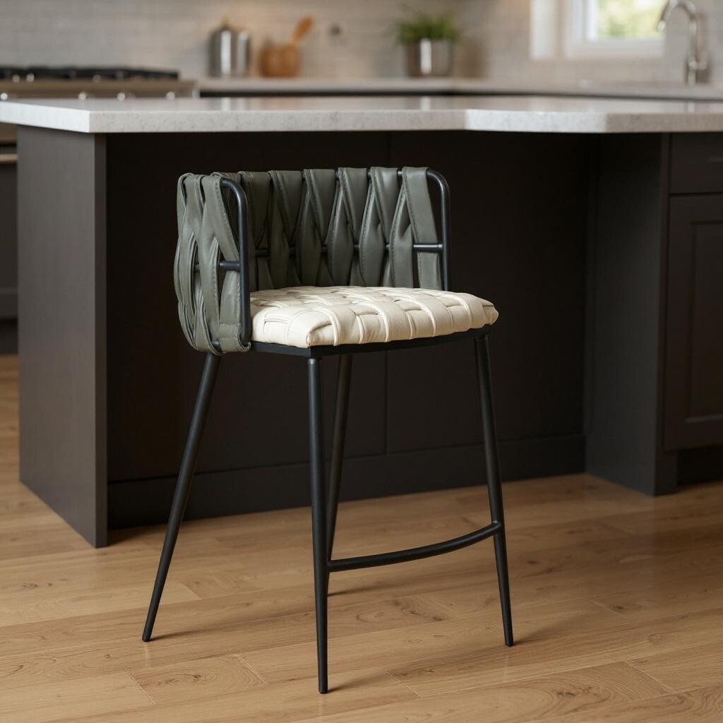 Homeroots 27 Gray White And Black Faux Leather And Metal Low Back Counter Height Bar Chair