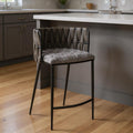 Homeroots 27 Gray And Black Fabric Faux Leather And Metal Low Back Counter Height Bar Chair