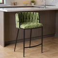 Homeroots 27 Green And Black Velvet And Metal Low Back Counter Height Bar Chair