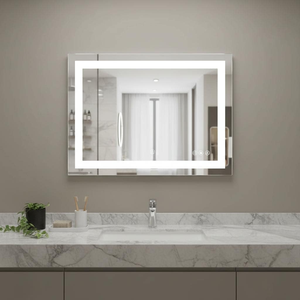 Homeroots 27 Lighted Frameless Anti Fog Bathroom Vanity Mirror 35.30 In. X 27.40 In. X 1.20 In.