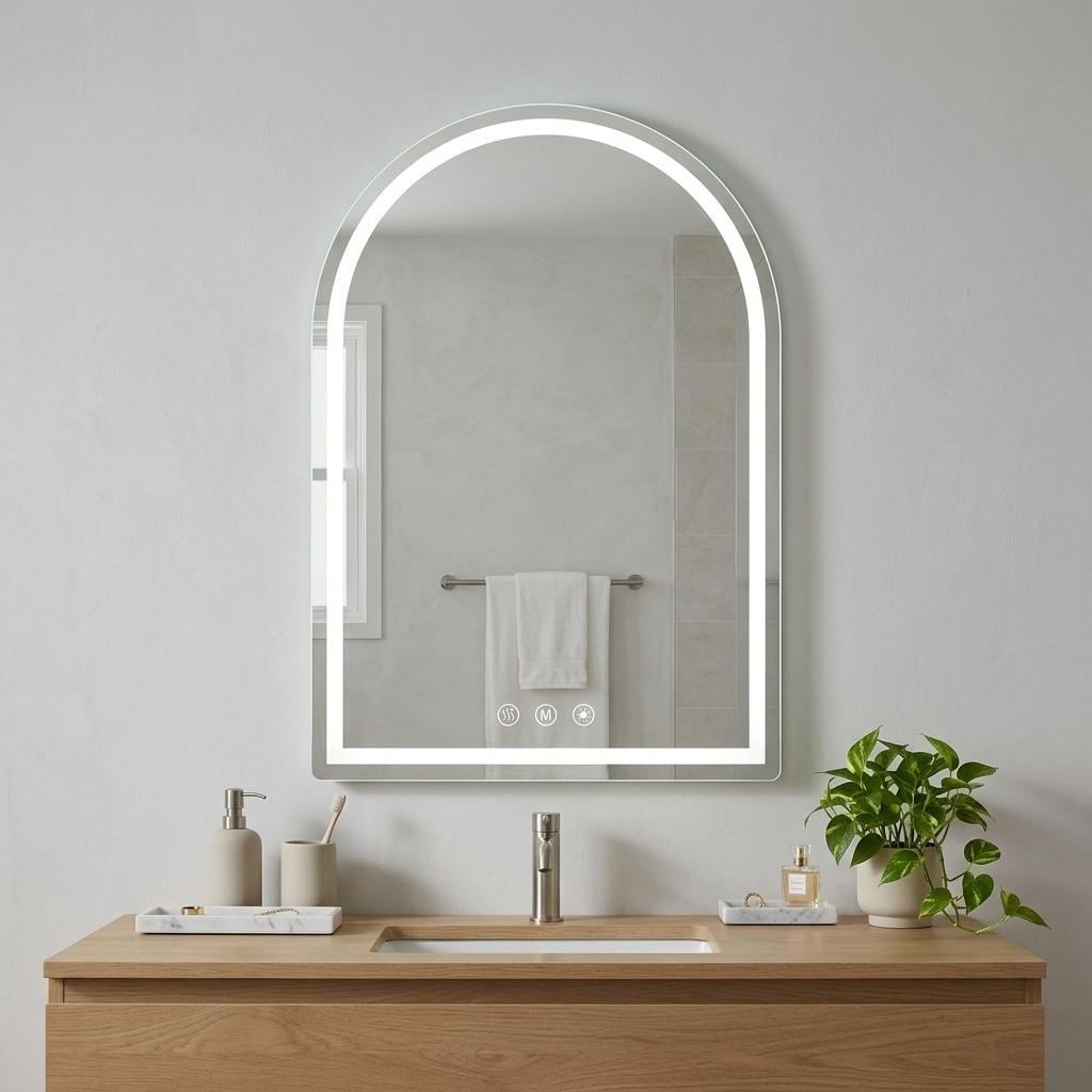 Homeroots 28 Arch Lighted Frameless Bathroom Vanity Mirror 19.69 In. X 27.56 In. X 1.57 In.