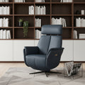 Homeroots 28 Blue Genuine Leather Power Swivel Recliner
