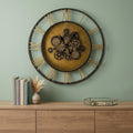 Homeroots 28 Circle Copper Metal And Glass Analog Exposed Gear Wall Clock 28.00 In. X 28.00 In. X 3.50 In.