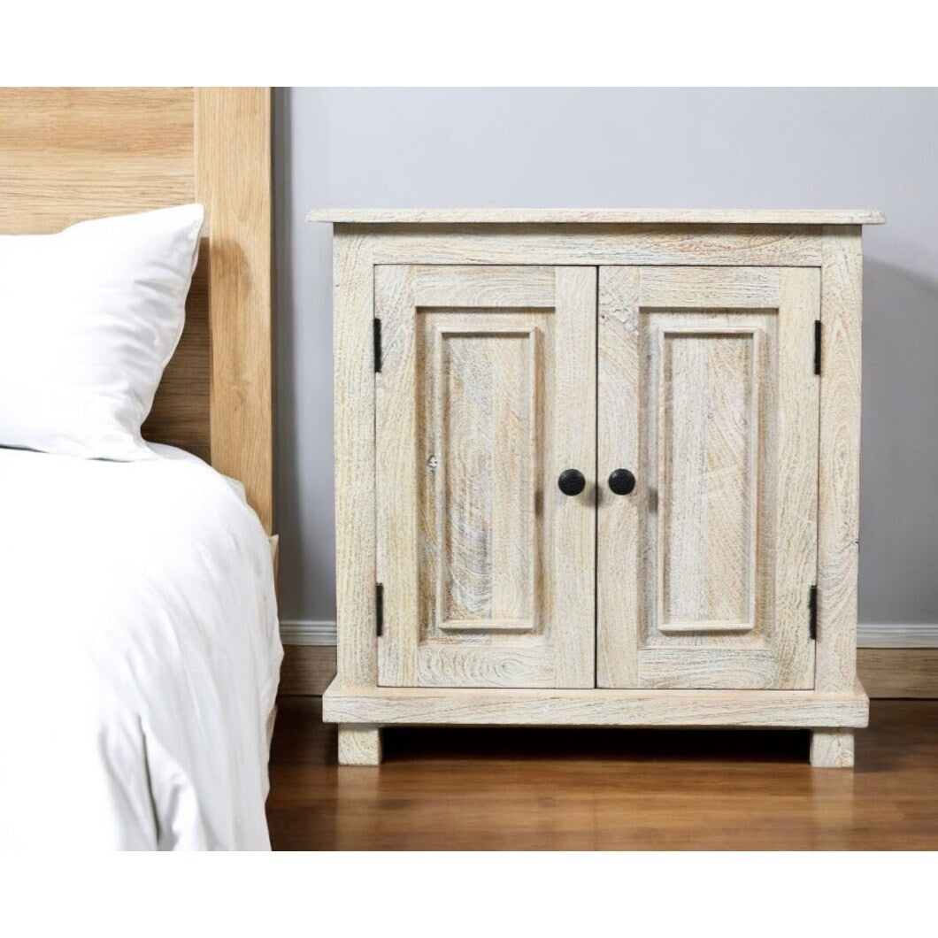 Homeroots 28 Distressed White Solid Wood Nightstand With Storage