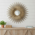Homeroots 28 Gold Sunburst Iron Framed Accent Mirror 28.30 In. X 28.30 In. X 2.20 In.