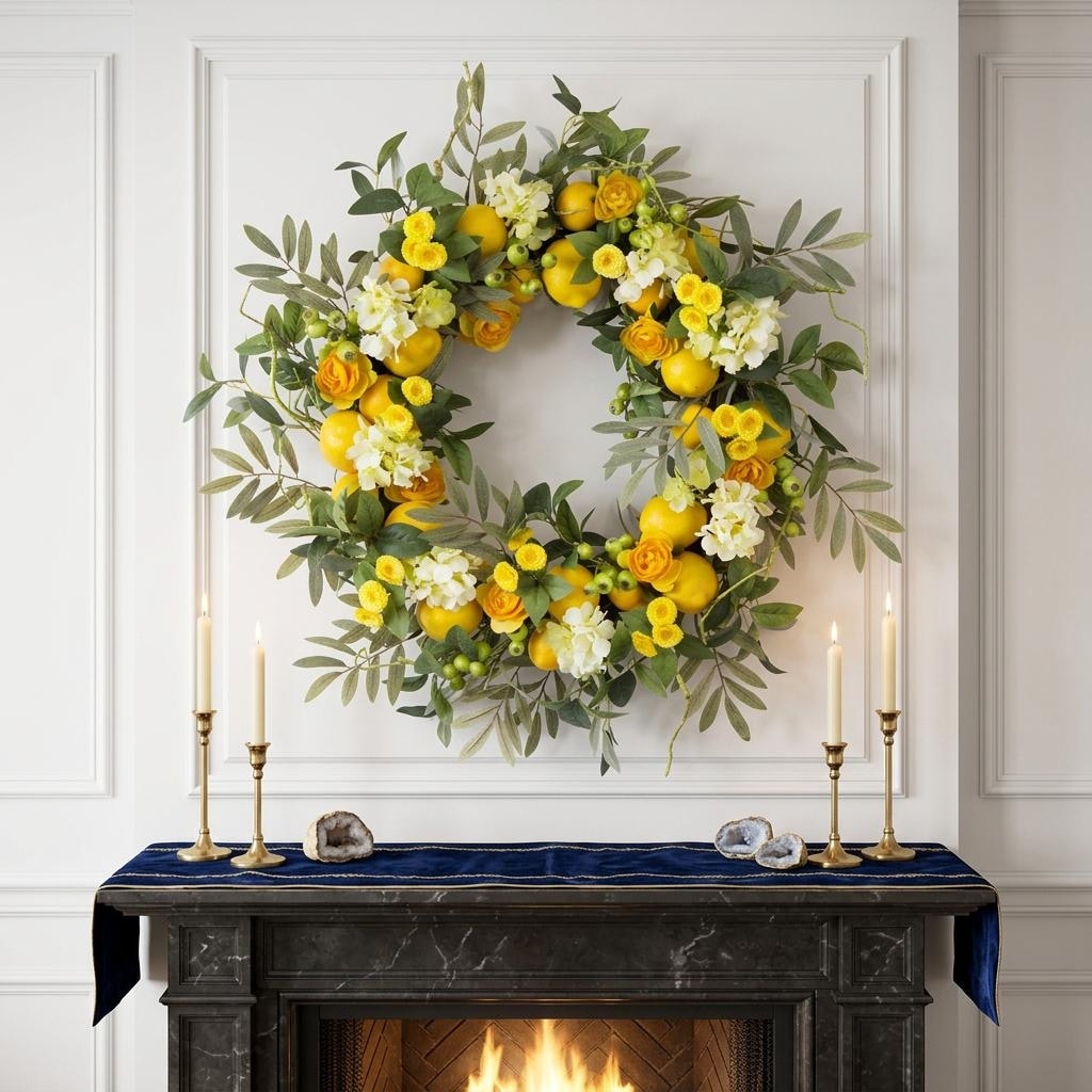 Homeroots 28 Green White And Yellow Summer Lemon Artificial Wreath