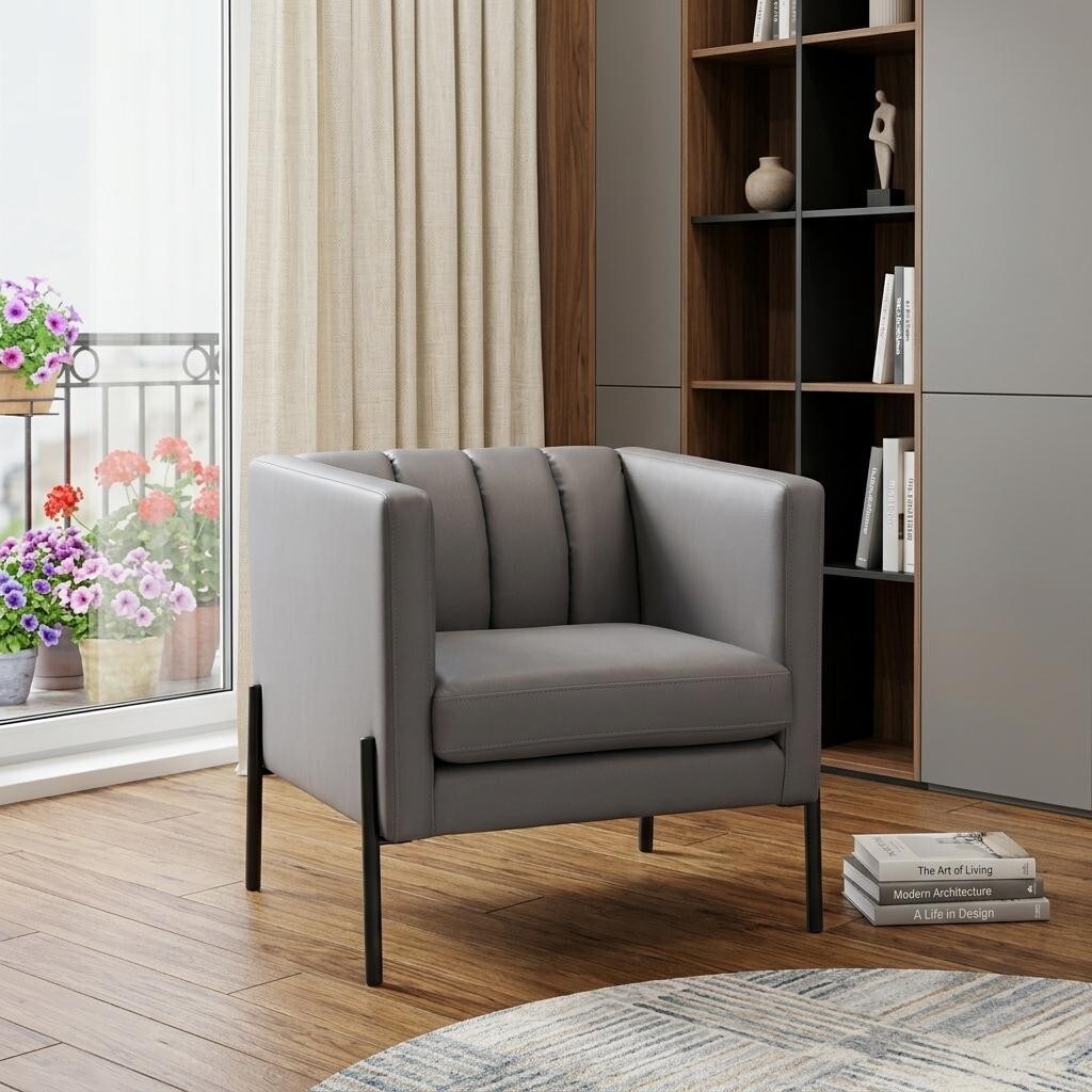 Homeroots 28 Light Gray And Black Faux Leather And Faux Leather Club Chair 28.30 In. X 26.80 In. X 27.80 In.