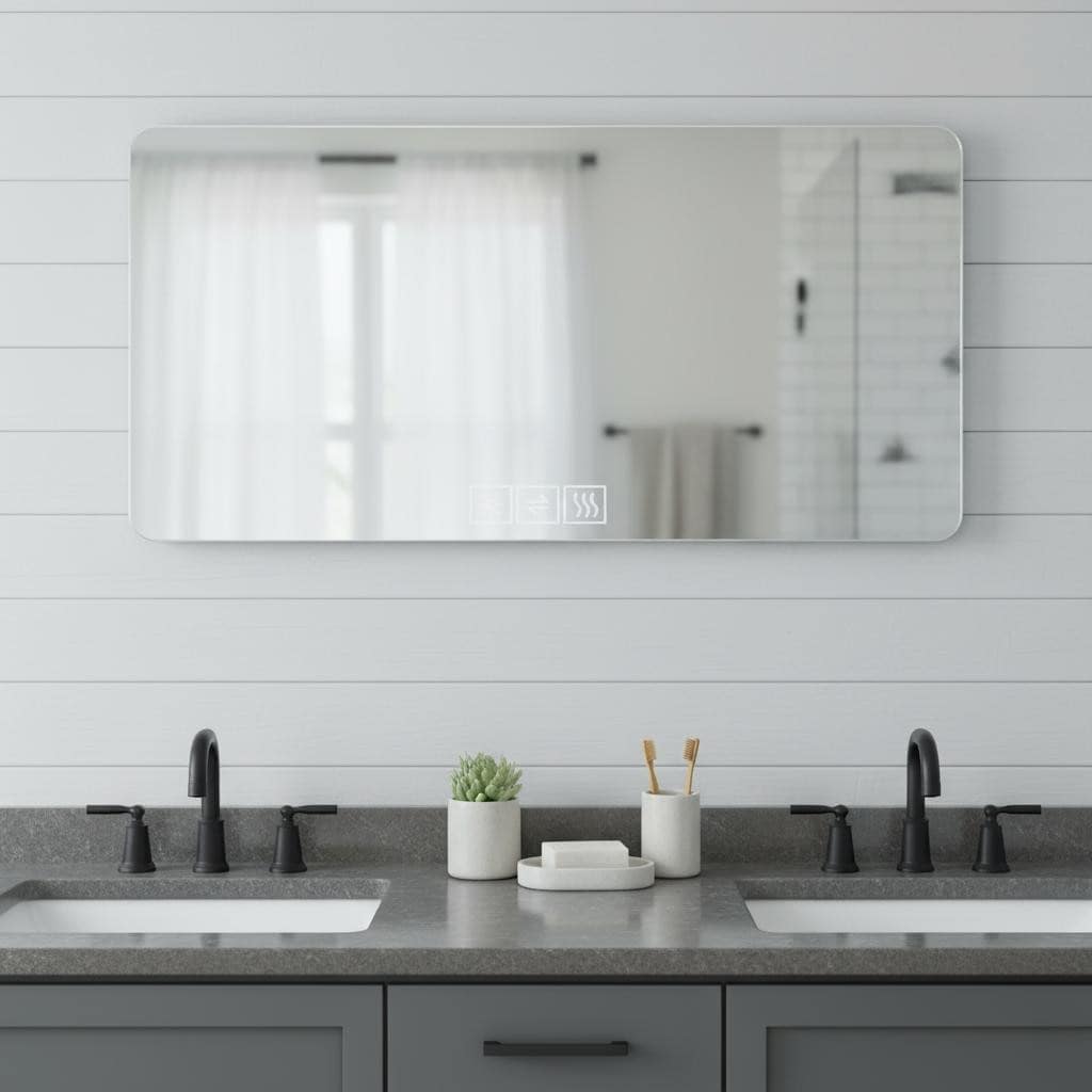 Homeroots 28 Lighted Frameless Anti Fog Bathroom Vanity Mirror 59.05 In. X 27.55 In. X 0.99 In.
