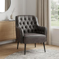 Homeroots 29 Black Faux Leather And Upholstered Tufted Chesterfield Chair 29.10 In. X 35.40 In. X 31.10 In.