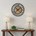 Homeroots 30 Black And Natural Iron And Wood Analog Round Wall Clock 30.12 In. X 30.12 In. X 1.97 In.