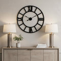 Homeroots 30 Black Iron Analog Round Wall Clock 30.00 In. X 30.00 In. X 1.63 In.