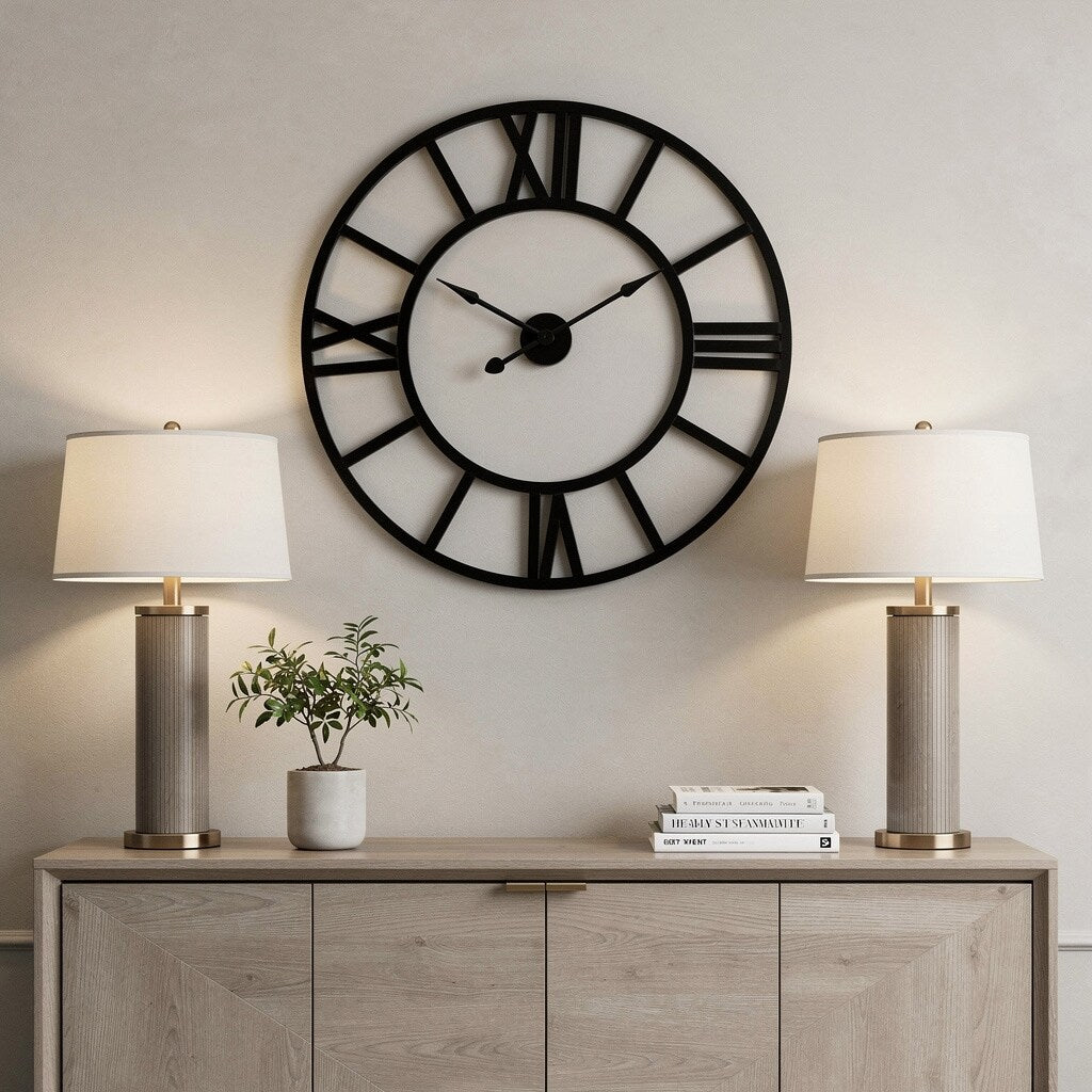 Homeroots 30 Black Iron Analog Round Wall Clock 30.00 In. X 30.00 In. X 1.63 In.