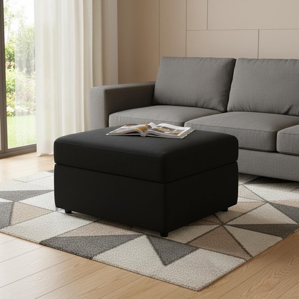 Homeroots 30 Black Velvet Storage Ottoman