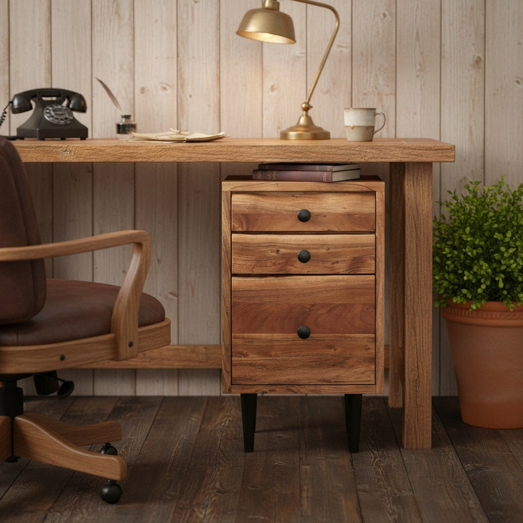 Homeroots 30 Brown Solid Wood Three Drawer Live Edge Filing Cabinet