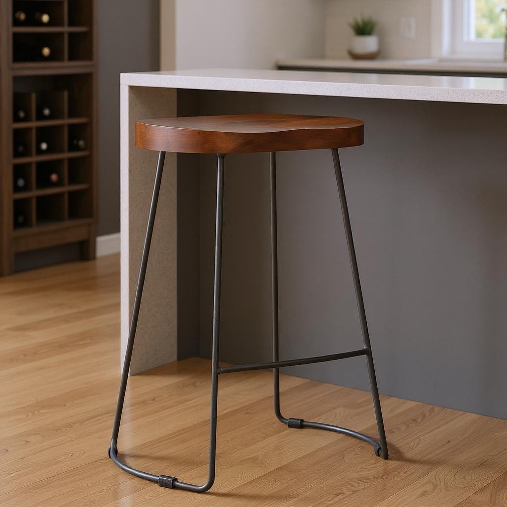 Homeroots 30 Brown And Black Solid Wood And Iron Bar Height Bar Chair