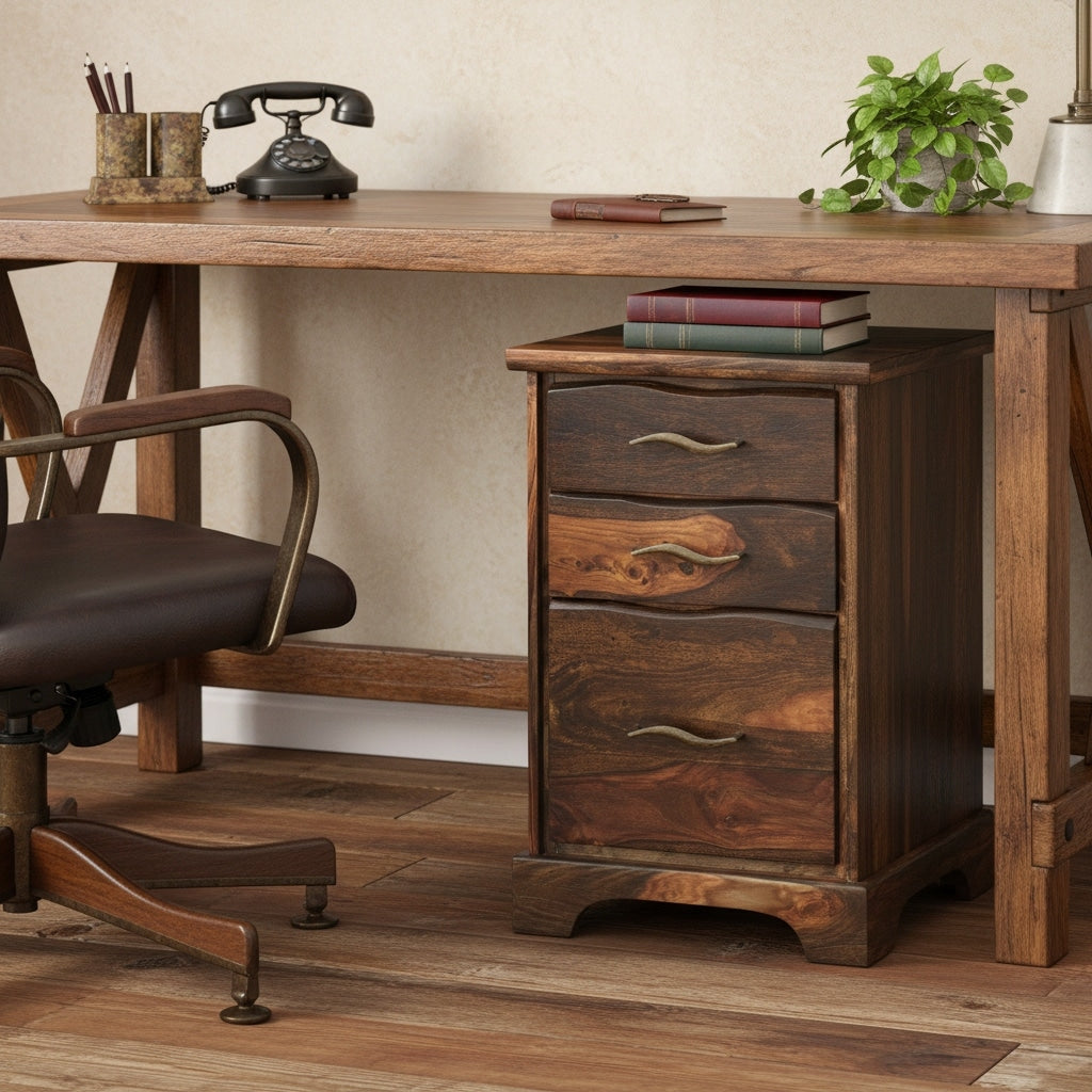 Homeroots 30 Dark Brown Solid Wood Three Drawer Live Edge Filing Cabinet