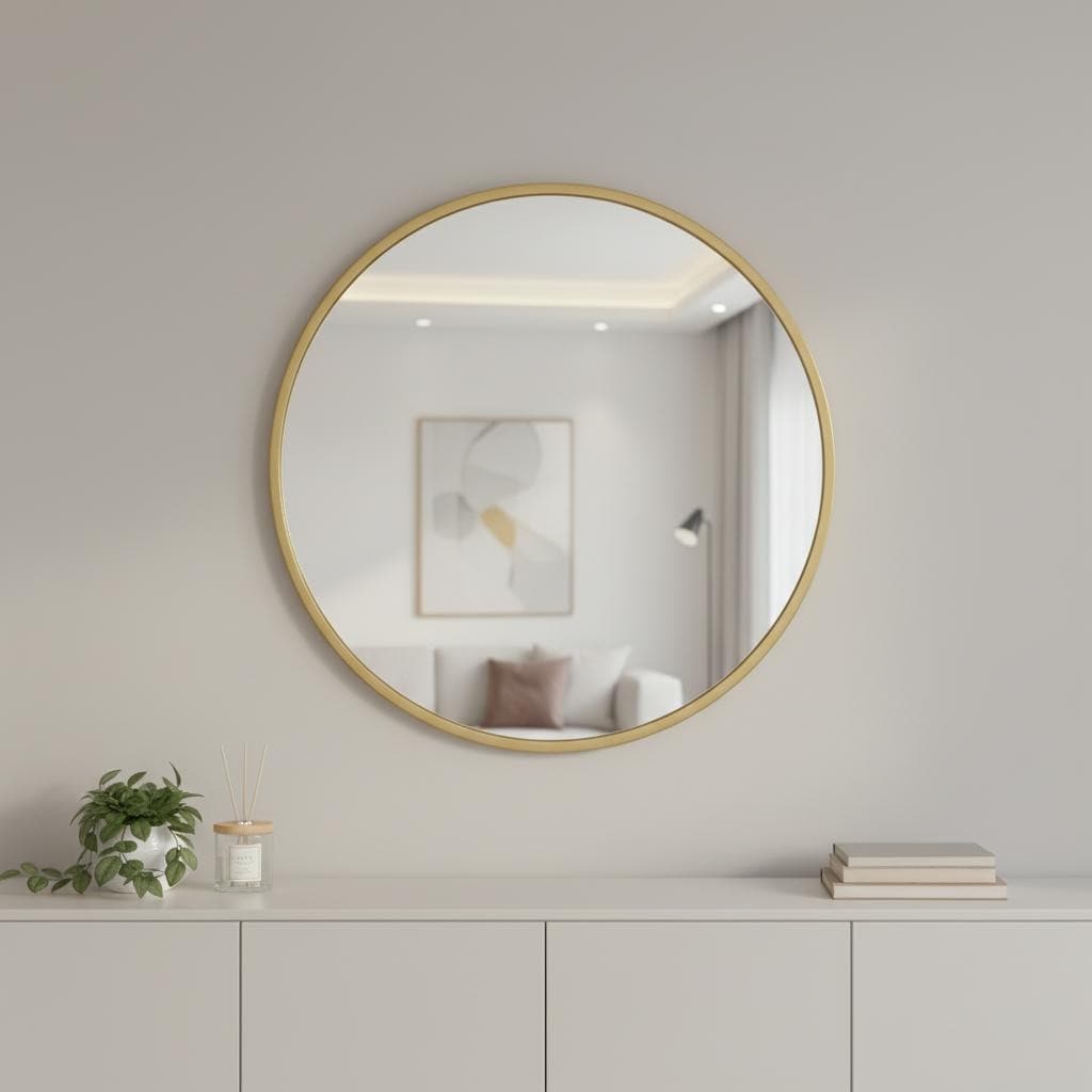 Homeroots 30 Gold Aluminum Round Framed Accent Mirror 30.00 In. X 30.00 In. X 0.70 In.