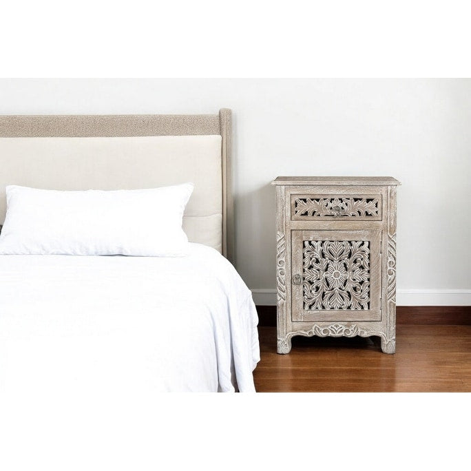 Homeroots 30 Gray Solid Wood Distressed One Drawer Nightstand
