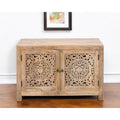 Homeroots 30 Natural Solid Wood Textured Door Accent Cabinet With Two Doors
